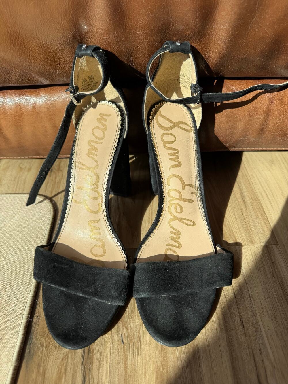 Sam Edelman Yaro Chic Black Suede Leather  Block-Heel- 9.5